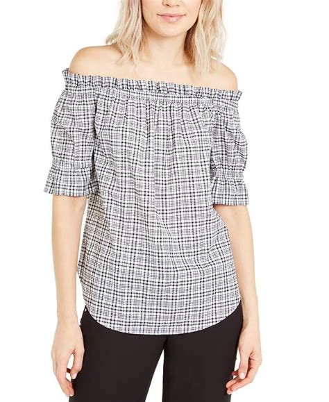 michael michael kors checked cotton-blend poplin top|macy's Michael Kors shirt.